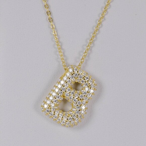 Jewelry - Gra Certified all Moissanite Bubble "B" Initial Pendant 925 Sterling Silver